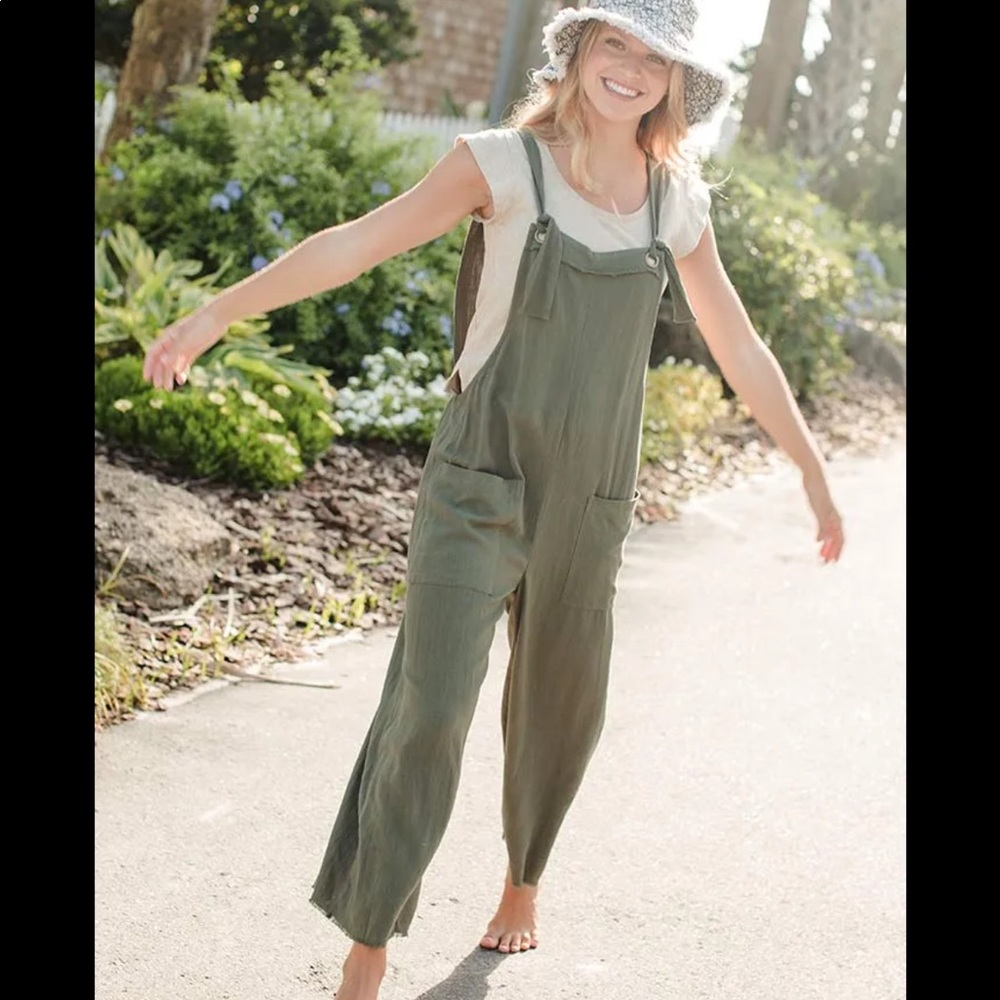 Natural Life Carly Jumpsuit Overalls Green Olive